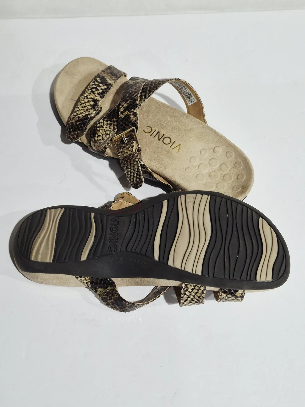 Vionic Women's Snake-Print Slide Sandals in Brown Size 6